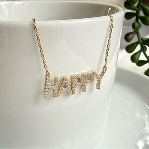 14K Gold Happy Necklace | Paved Cubic Zirconia | Waterproof Jewelry